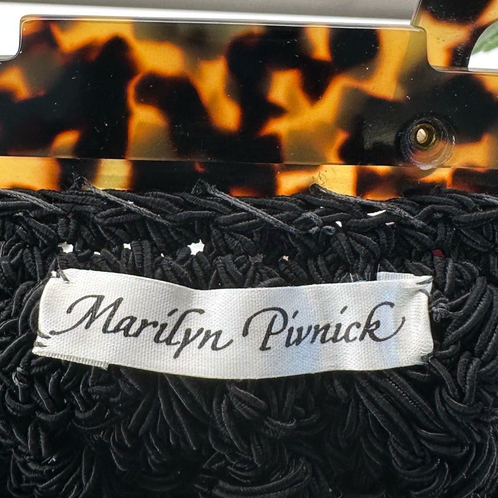 Vintage Marilyn Pivnick Black Knit Handbag Tortoise Lucite Frame & Coin Purse - Picture 8 of 14